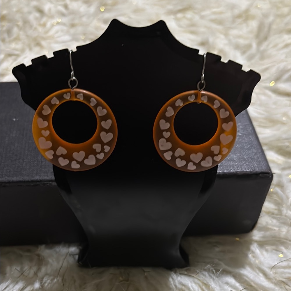 Heart Patterned Orange Earrings